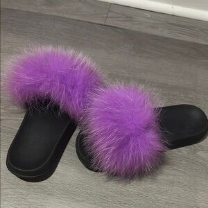 Purple Fluffy Slide Sandals